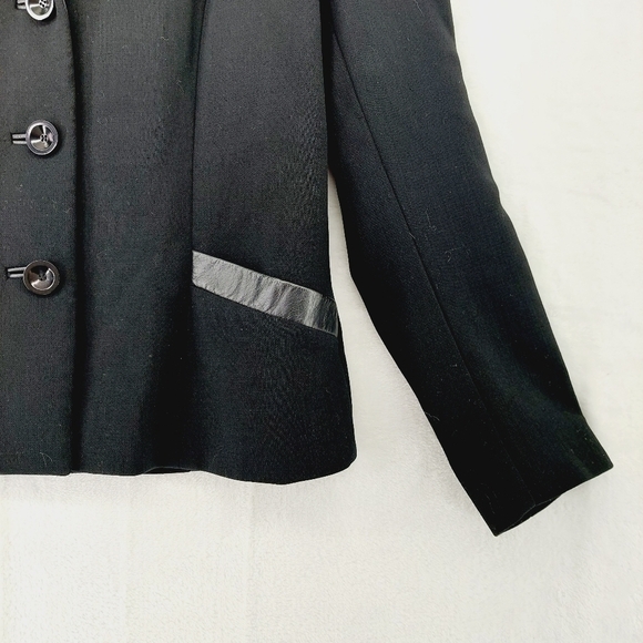 Dana Buchman Petite Black Grey Leather Collar Wool Blazer Jacket P5063 - Picture 3 of 8